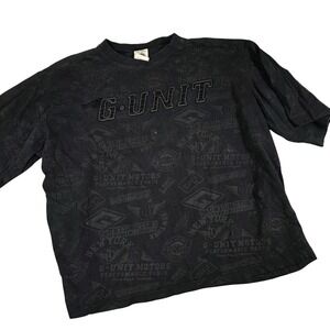 G-Unit T-Shirt Black All Over Print Motors Embroidered‎ Y2K Hip Hop Rap Mens 3XB